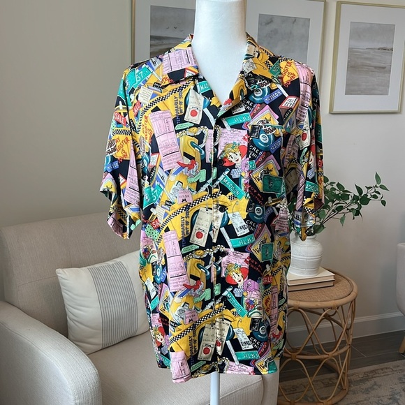 Vintage Nicole Miller 1990 Limited Shopaholic Print Silk Button Down NYC Shirt - Picture 1 of 17